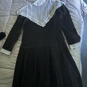 Vintage Black Dress with Lace Collar